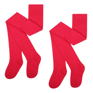 Girls 2 PK Red Solid Tights 