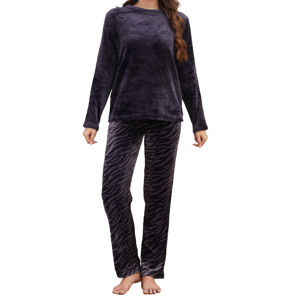Ladies Zebra Print Flannel Fleece Pyjama Set 