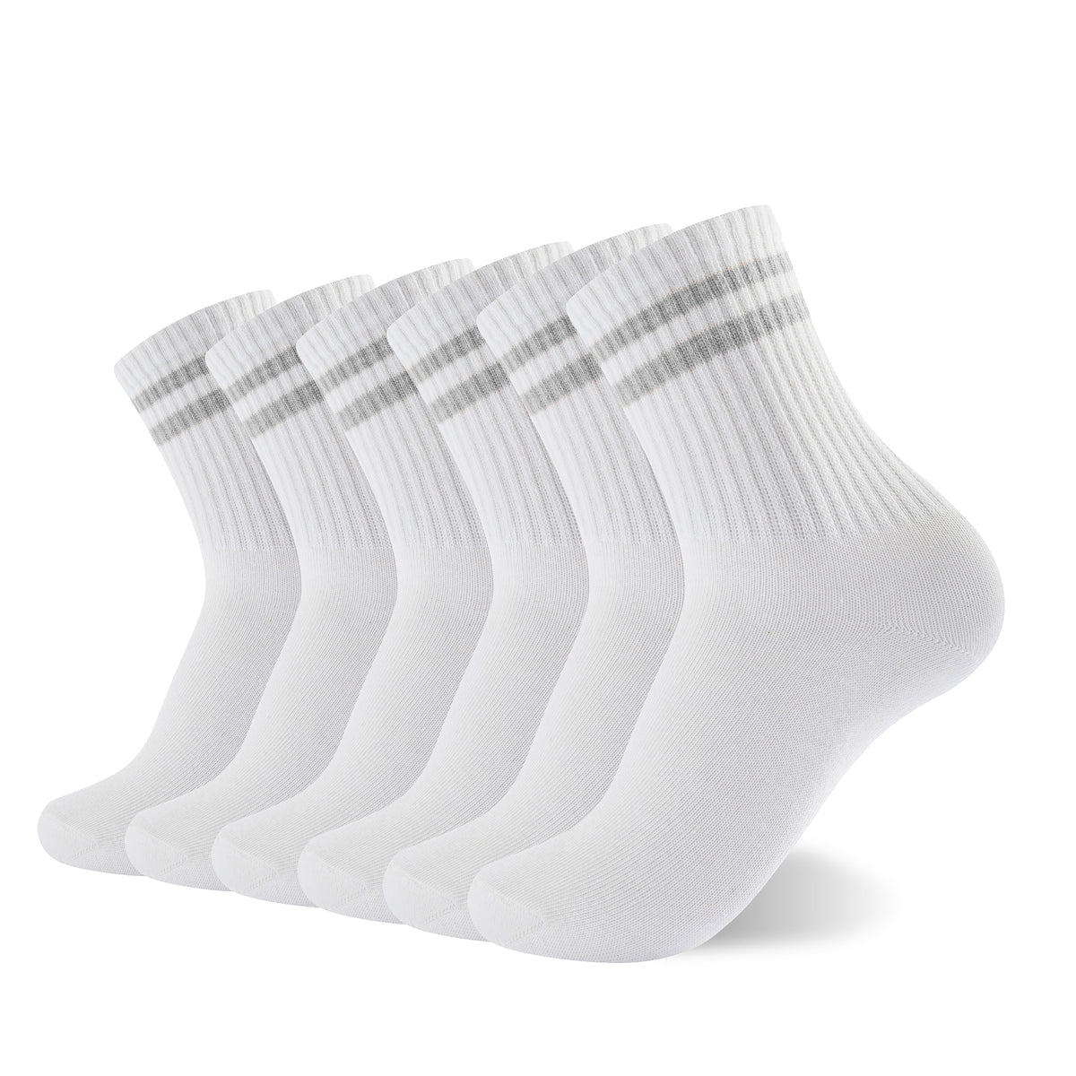Womens 6 Pack Sports Ankle/Crop Length Socks (White/ Grey Stripes)