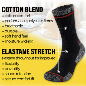 Mens 6 Pack Premium Cotton Blend Contrast Stripe Black Work Socks 