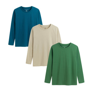Boys TEW 3 Pack LS T- Shirt Petrol/Olive/Stone