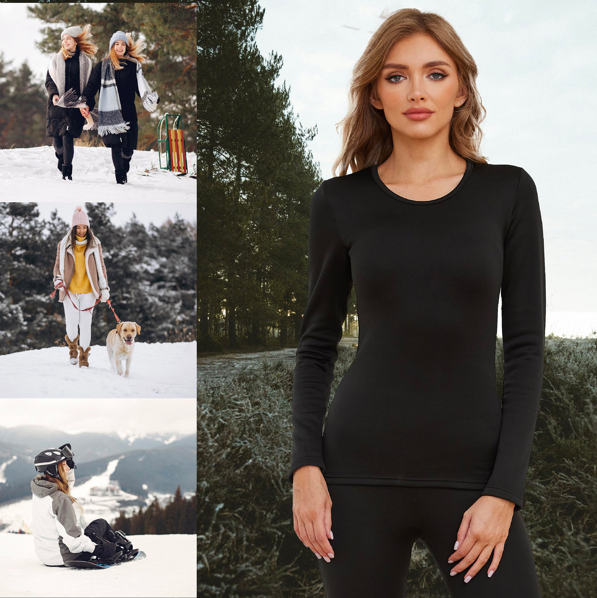 Womens 1 Pack Thermal Top (Black)