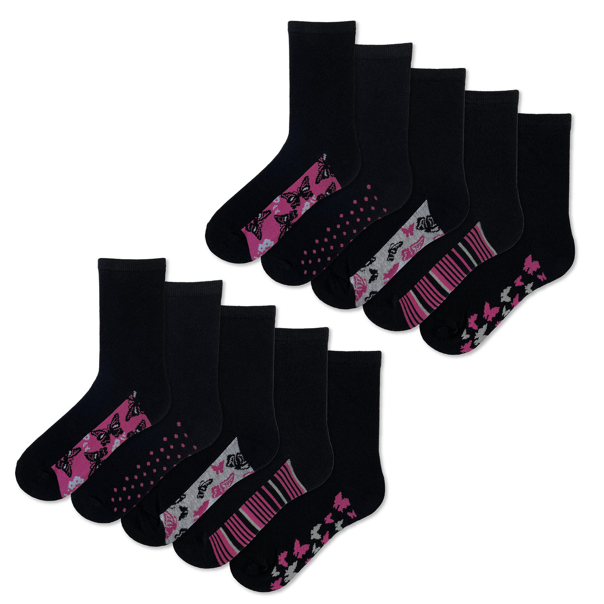 Womens 10 Pack Design Socks (Butterfly Footbed)