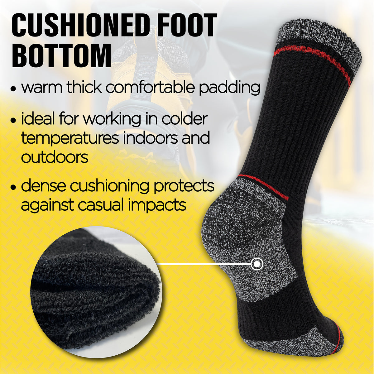 Mens 6 Pack Premium Cotton Blend Contrast Stripe Black Work Socks 