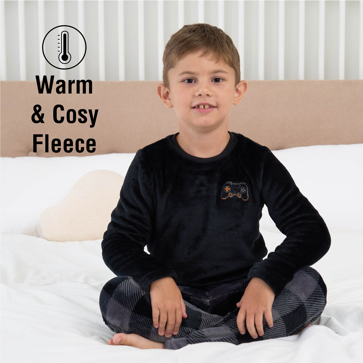 Boys Black Game controller Flannel Fleece Pyjama Set