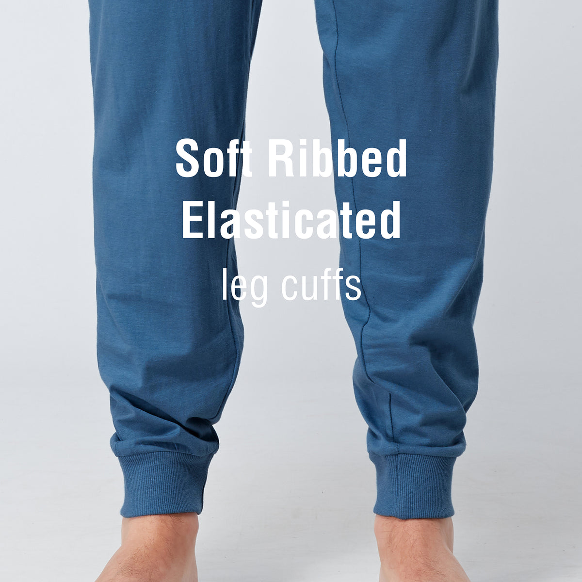 Blue Cuffed Lounge Pants With Ribbed Waistband
