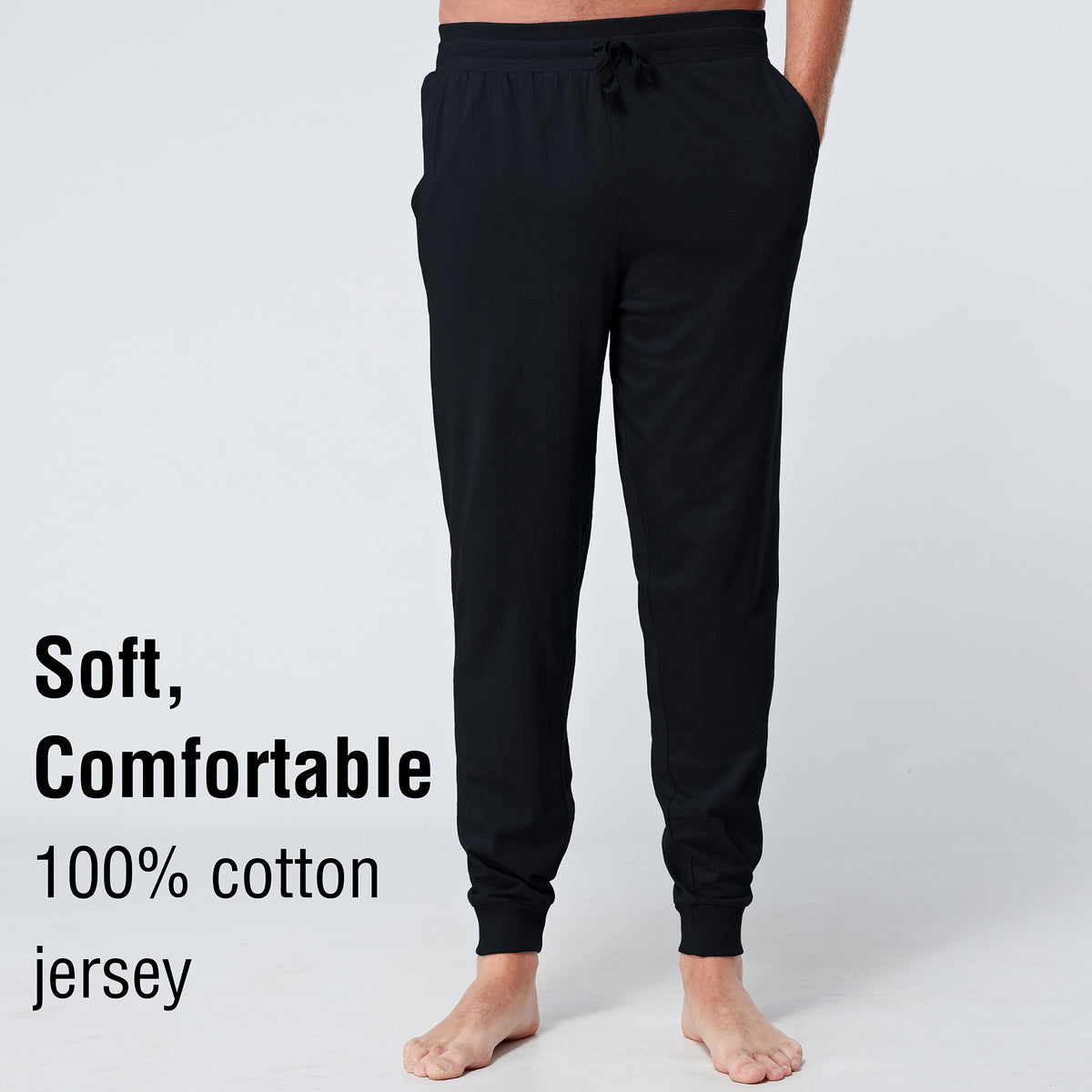 Black Cuffed Lounge Pants With Ribbed Waistband 