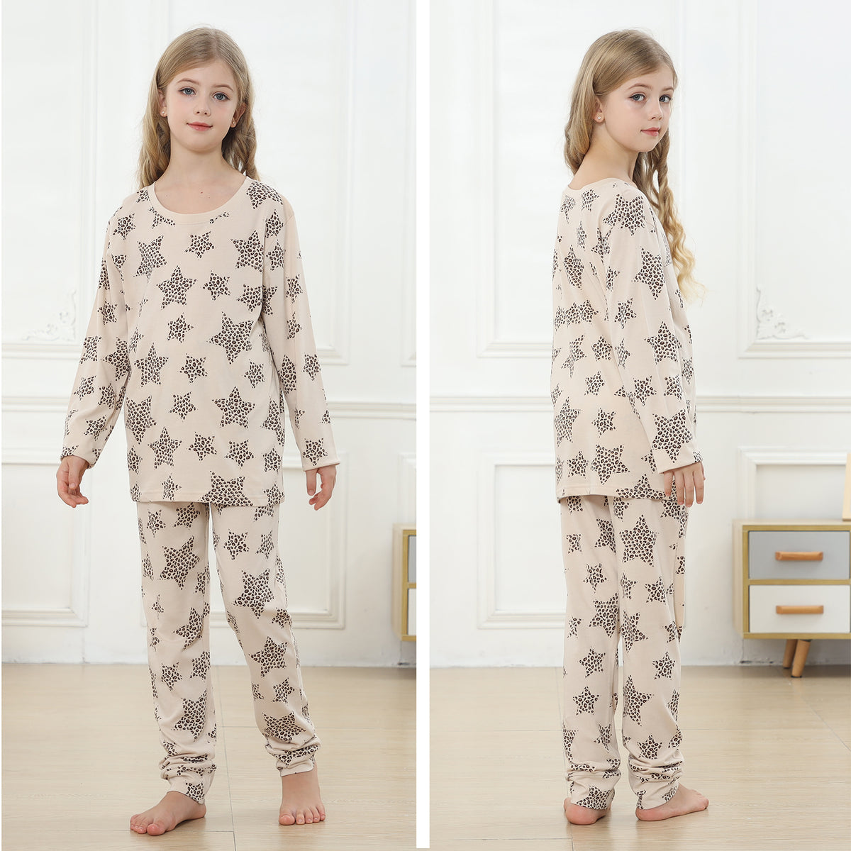 Girls Long Sleeve Stars Animal Print Pyjamas