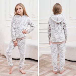 Girls Fleece Animal Print Oatmeal Pyjamas 