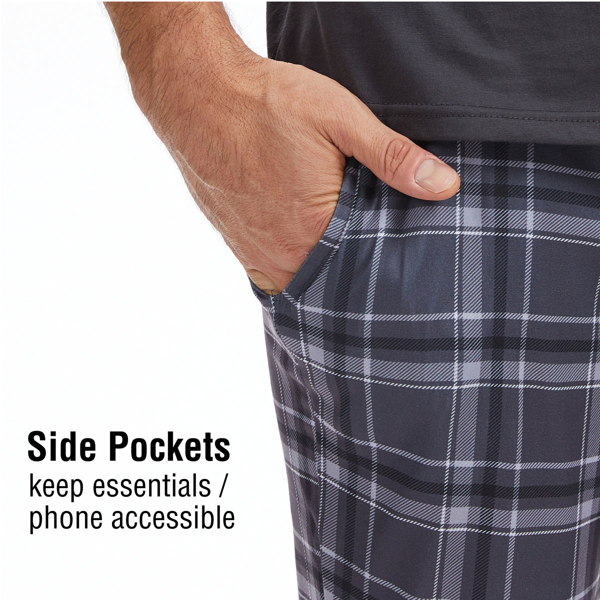 Mens Grey Checked Short Sleeve Long Pyjama Set 