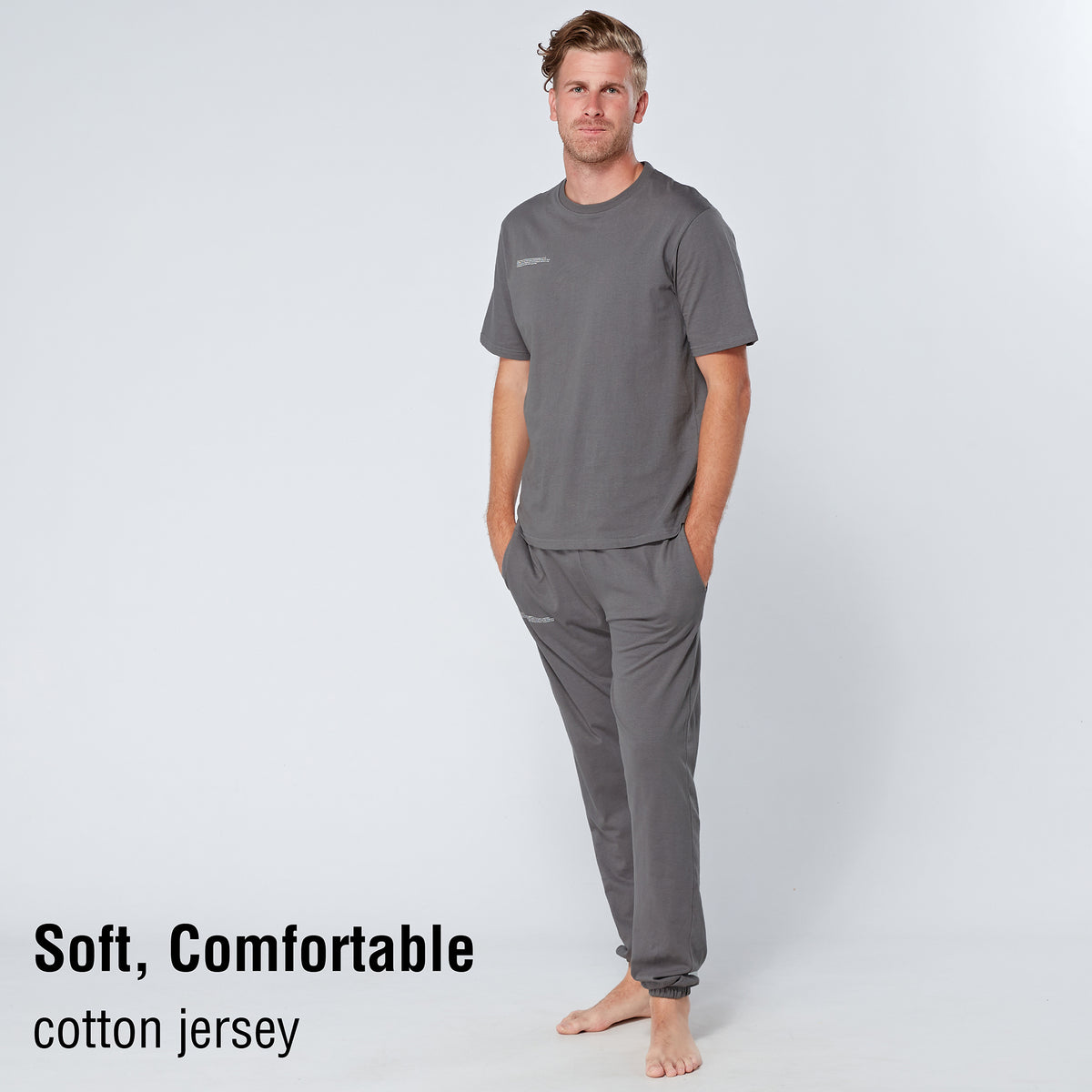 Dark Grey Minimal Print Long Pyjama Set