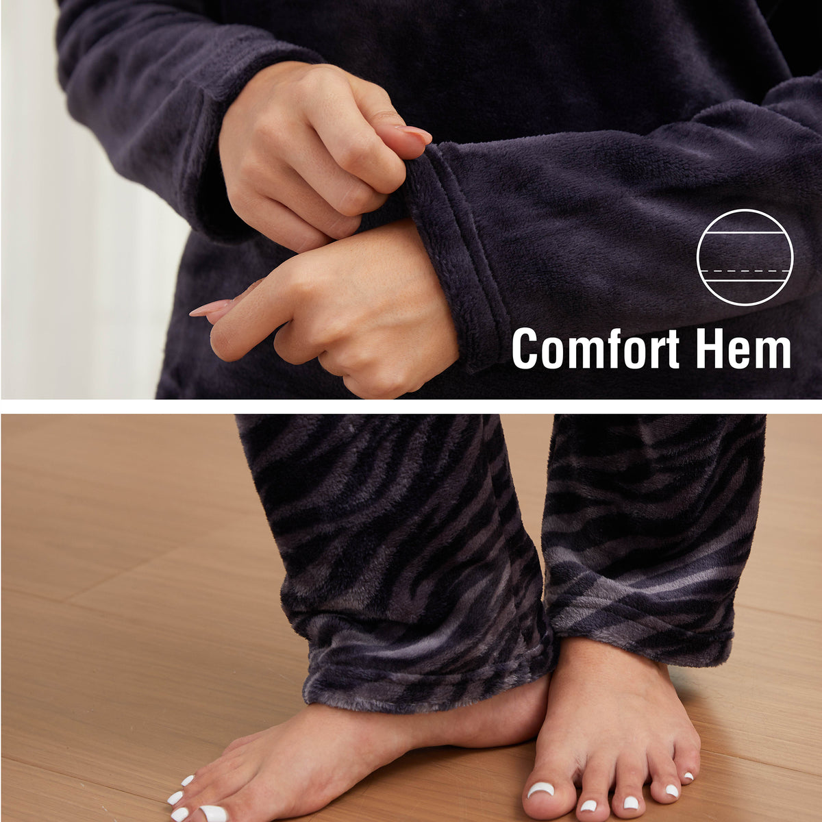 Ladies Zebra Print Flannel Fleece Pyjama Set 