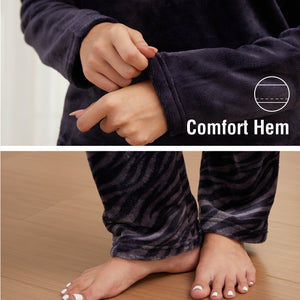 Ladies Zebra Print Flannel Fleece Pyjama Set 