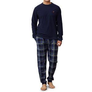 Mens Supersoft Cosy Check Navy Pyjamas