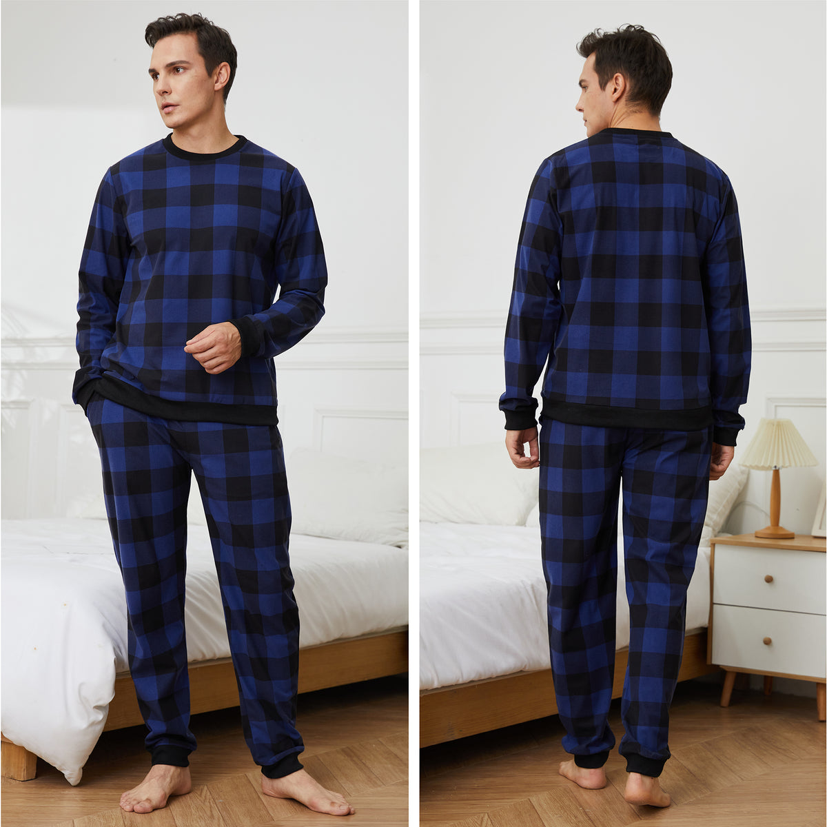 Mens Supersoft Cosy Blue check Pyjamas Set