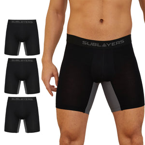 Mens 3pk Bamboo Anti Chafing Black Boxers