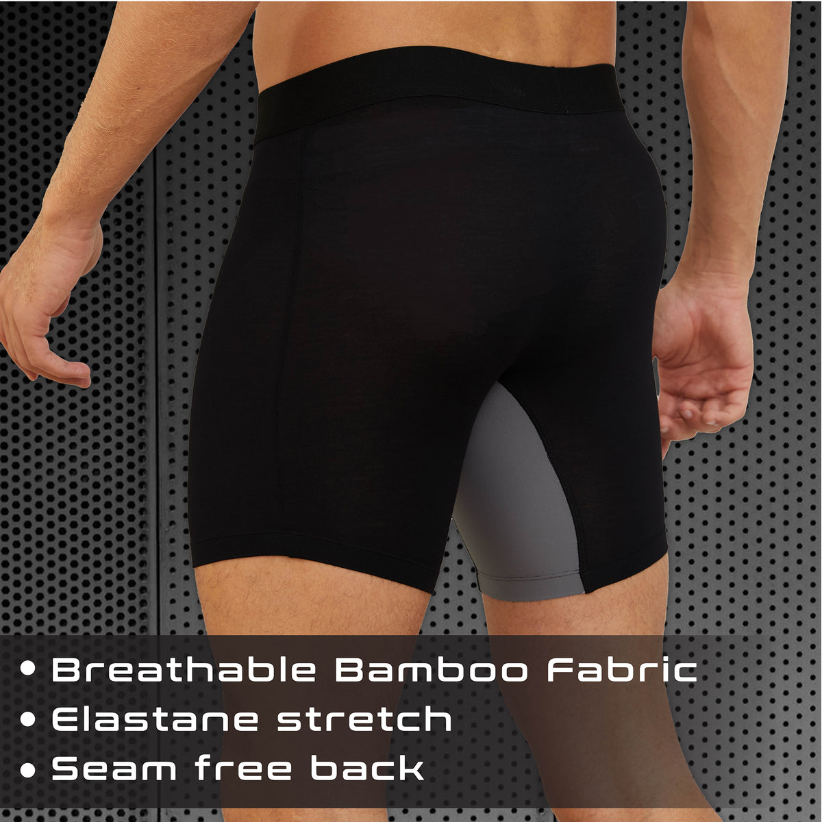 Mens 3pk Bamboo Anti Chafing Black Boxers
