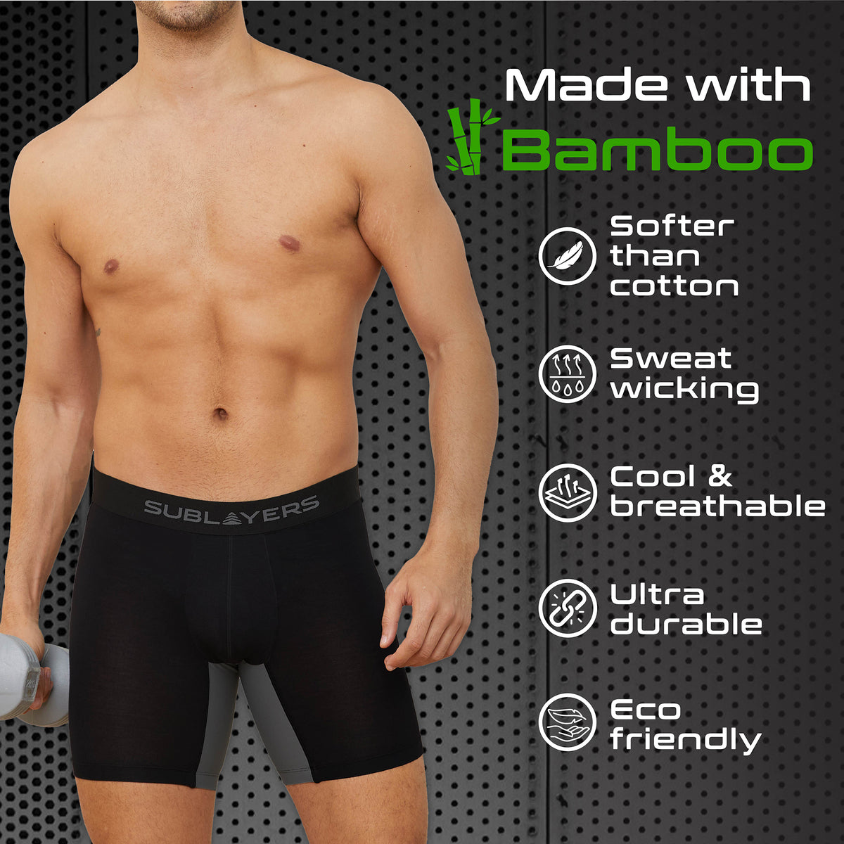 Mens 3pk Bamboo Anti Chafing Black Boxers