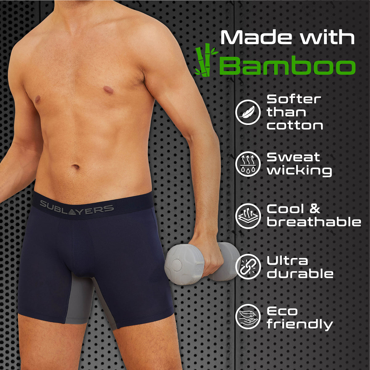 Mens 3pk Bamboo Anti Chafing Muted Boxers