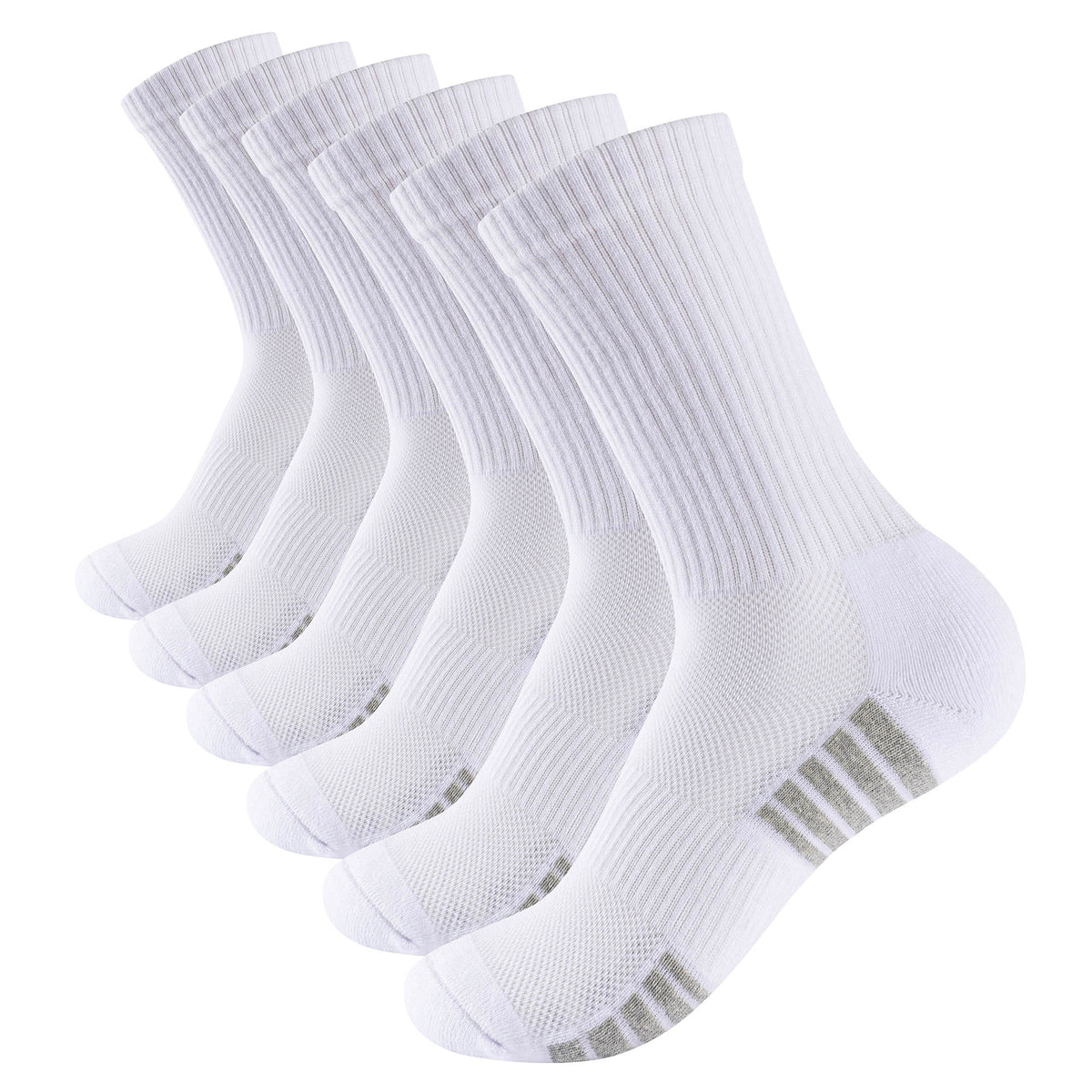 Mens 6pk White/Grey Striped Half Terry Sports Socks