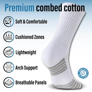 Mens 6pk White/Grey Striped Half Terry Sports Socks