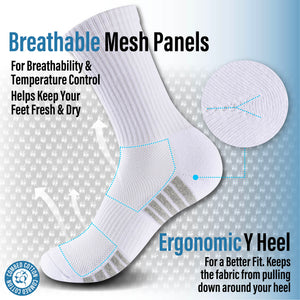 Mens 6pk White/Grey Striped Half Terry Sports Socks