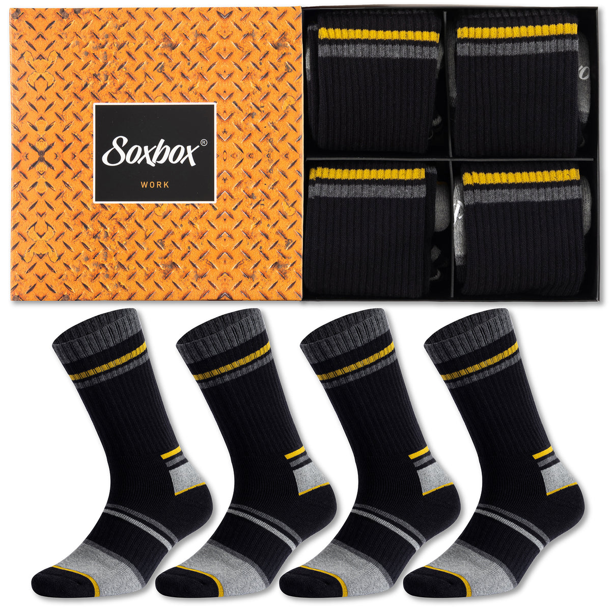 Mens 4pk Soxbox Black Work Socks