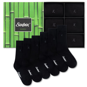 Mens 6pk Bamboo Black Socks