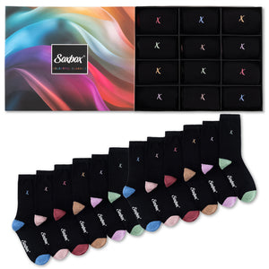 Womens 12pk Soxbox Colourful Classics Embroidery Socks