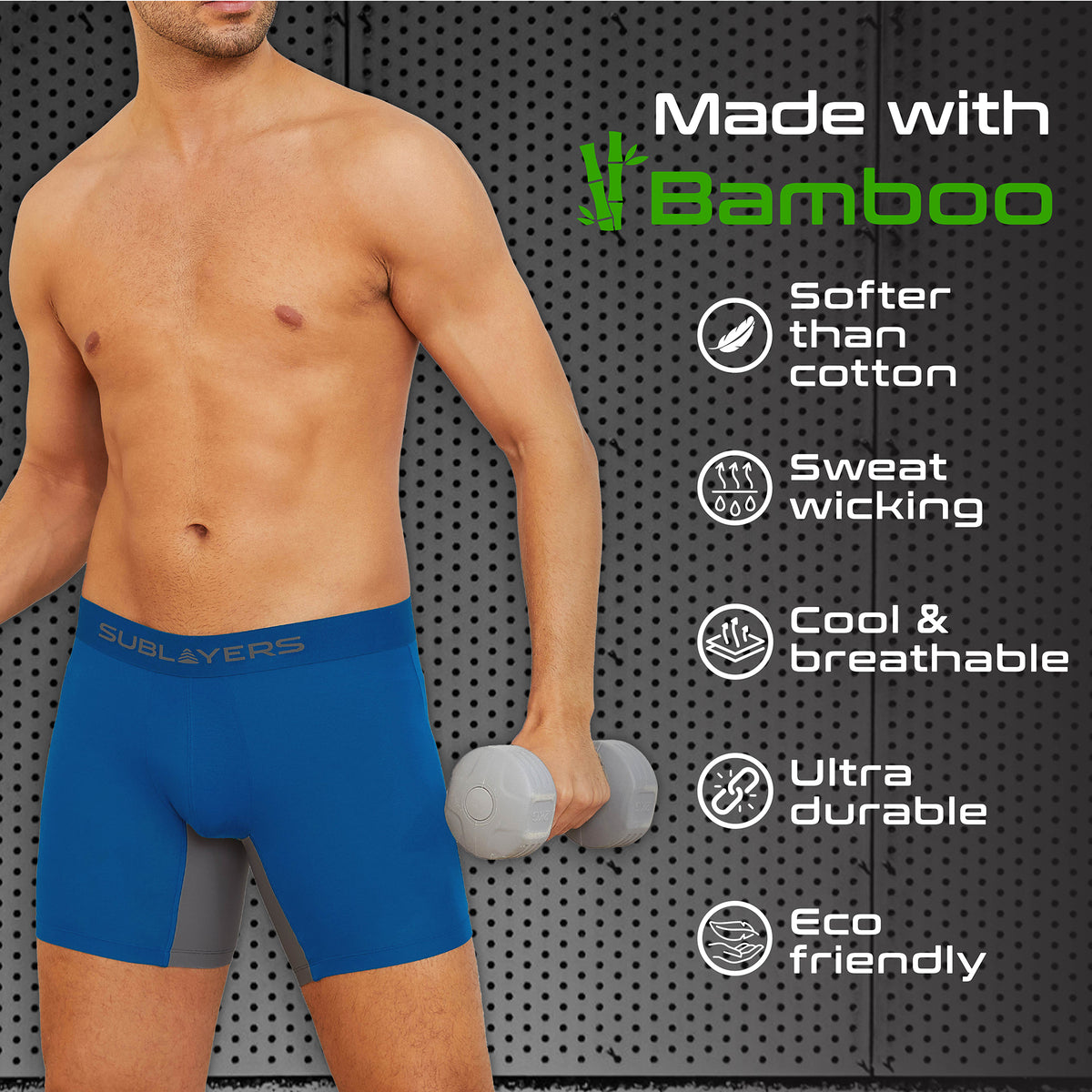 Mens 3pk Bamboo Anti Chafing Bright Boxers