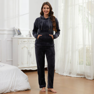 Womens Soft Fleece Hooded Charcoal Grey Pyjamas