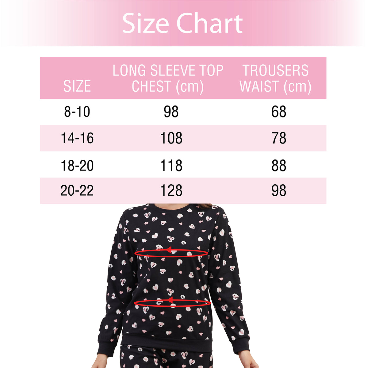 Womens Warm & Cosy Heart Black Pyjamas