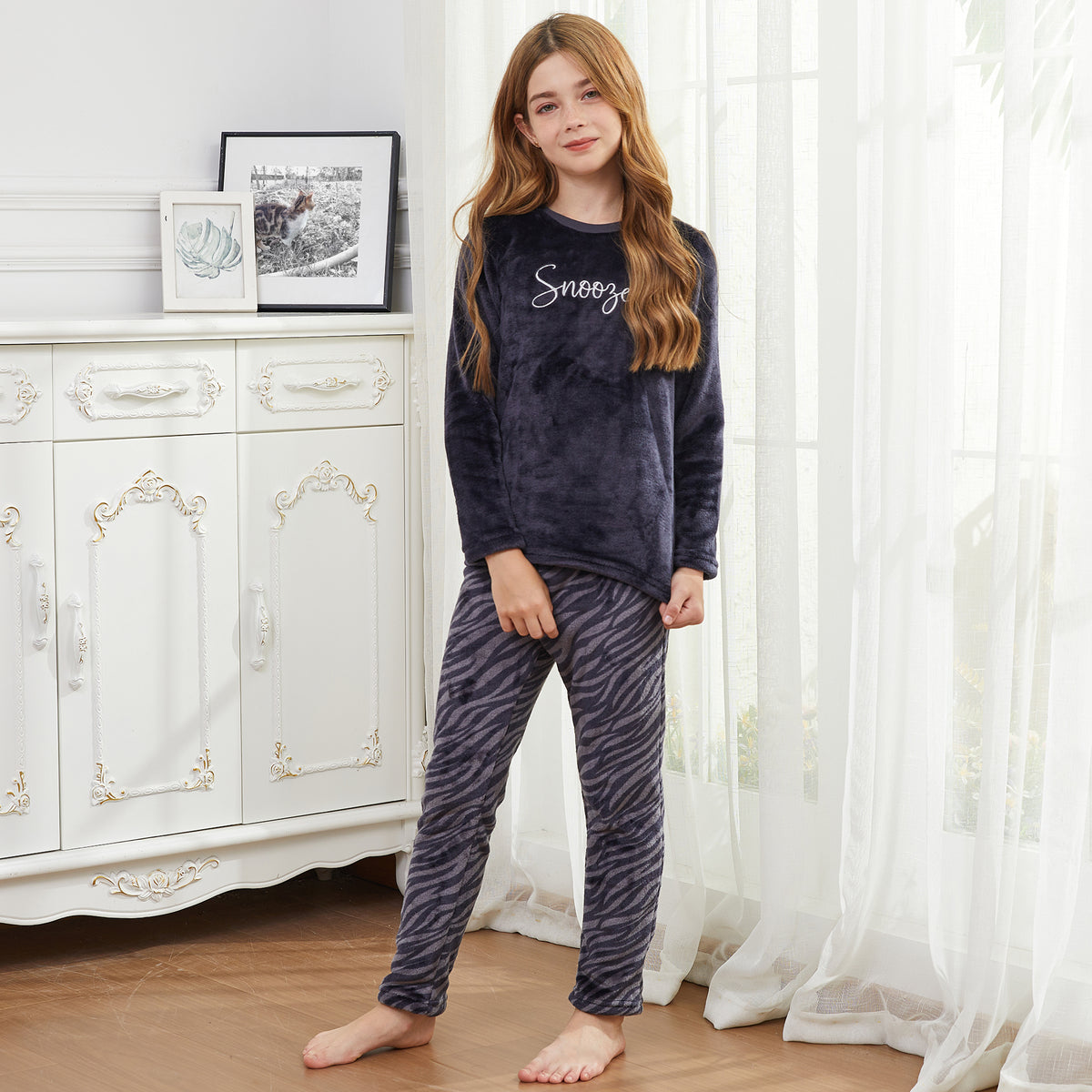 Girls Soft Fleece Animal Print Pyjamas