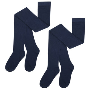 Girls 2pk Cotton Rich Navy Tights