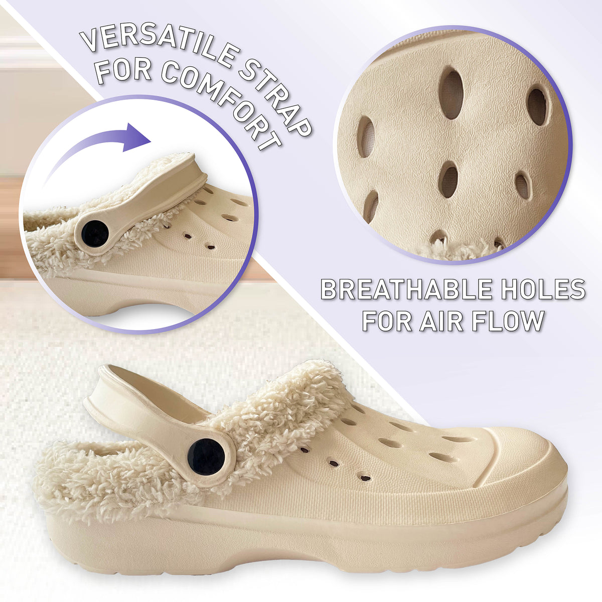 Womens Fleece Lined Beige Clogs