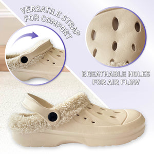 Womens Fleece Lined Beige Clogs