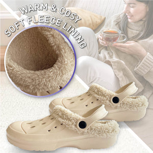 Womens Fleece Lined Beige Clogs