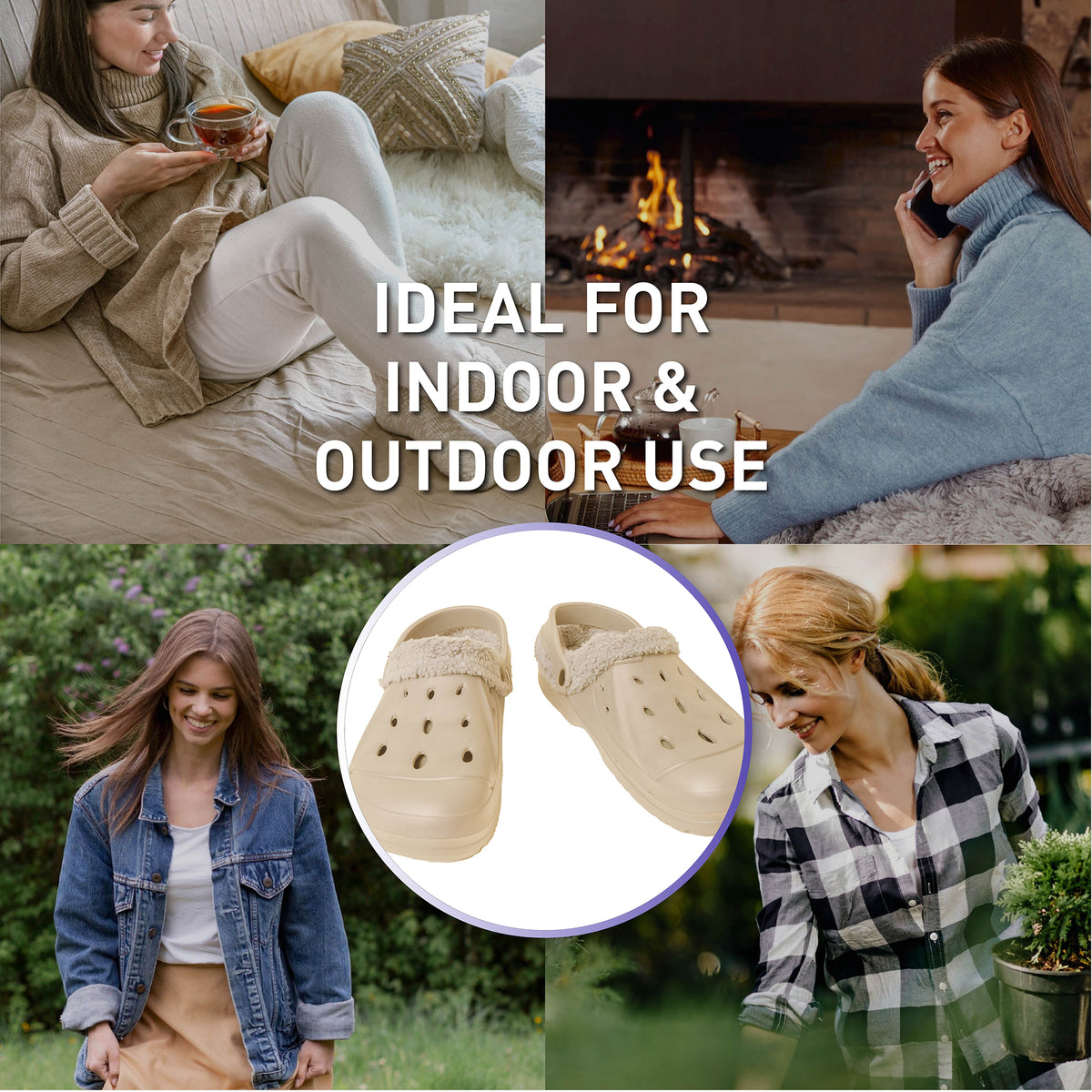 Womens Fleece Lined Beige Clogs