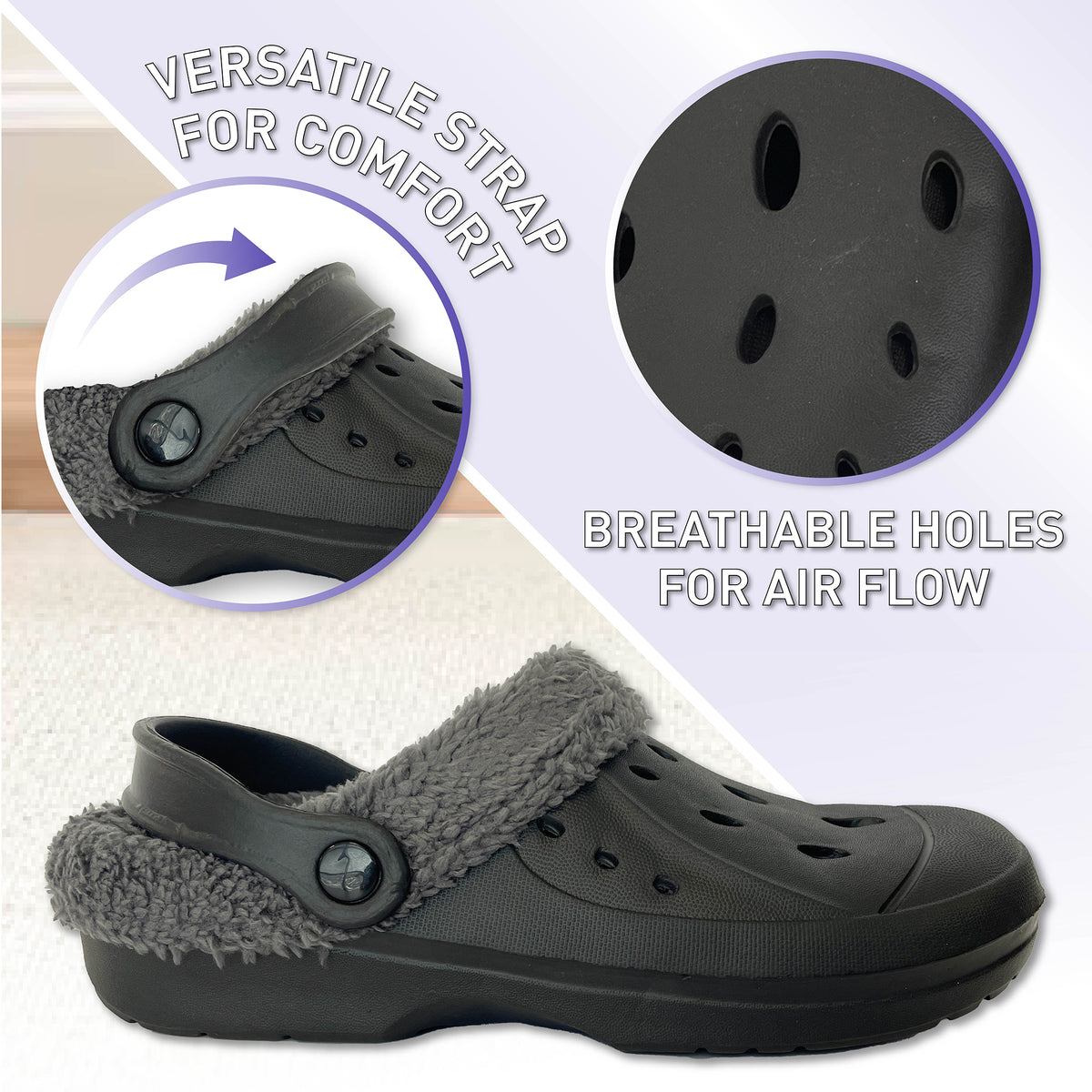 Womens Fleece Lined Black Clogs