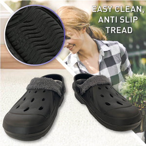 Womens Fleece Lined Black Clogs