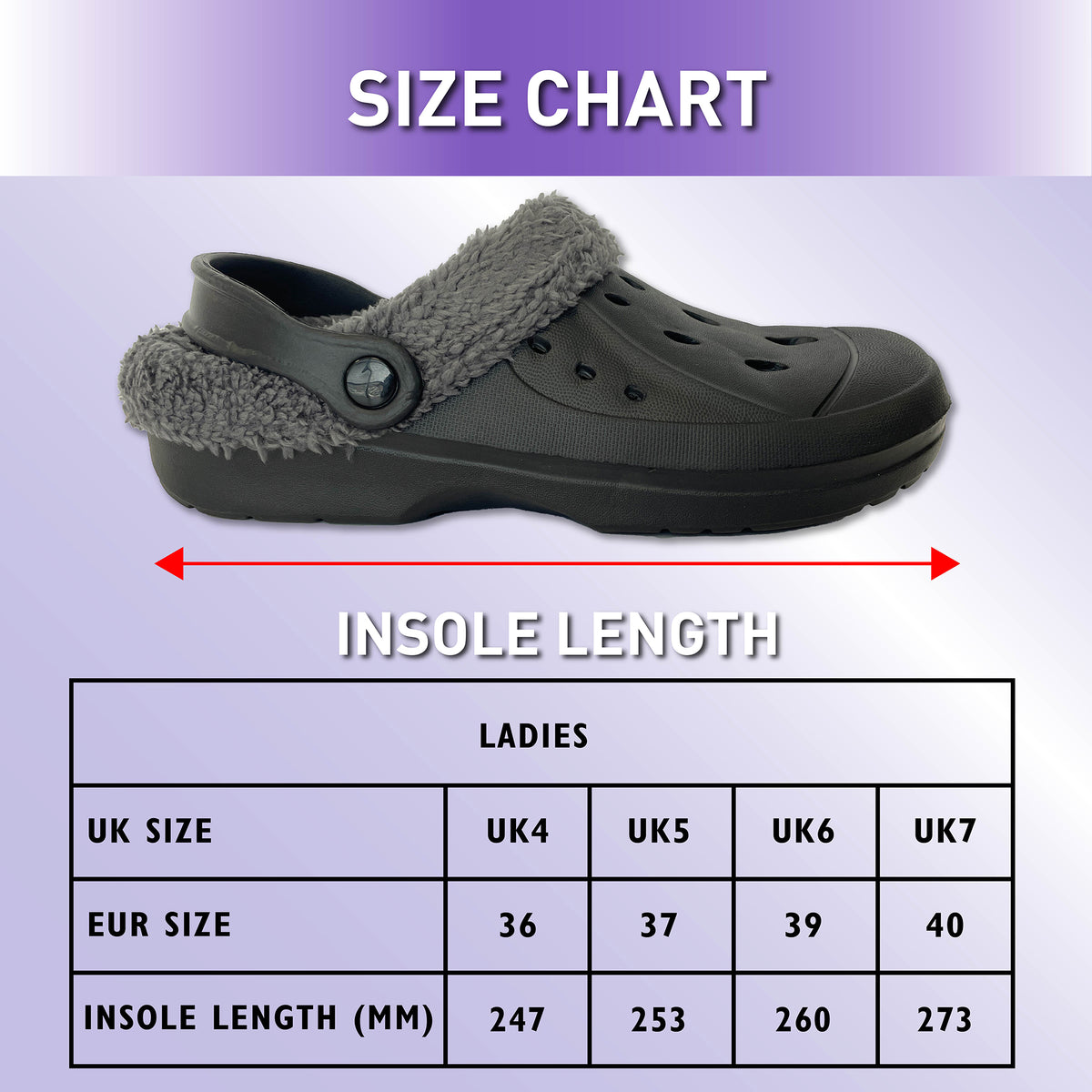 Womens Fleece Lined Black Clogs