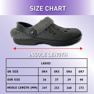 Womens Fleece Lined Black Clogs