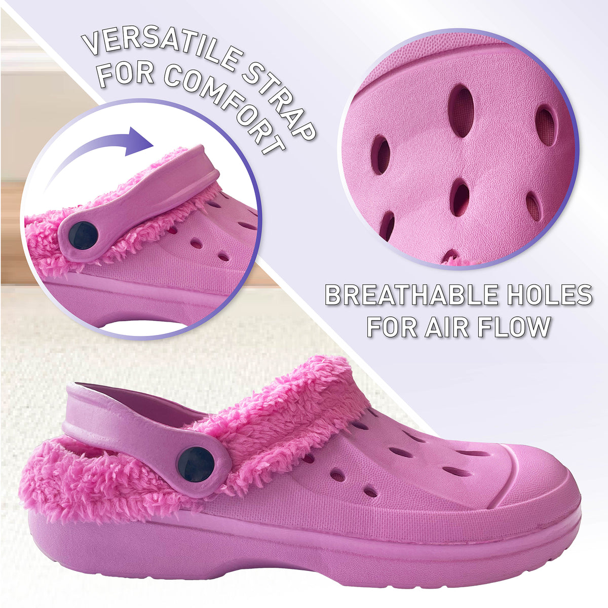 Womens Fleece Lined Pink Clogs