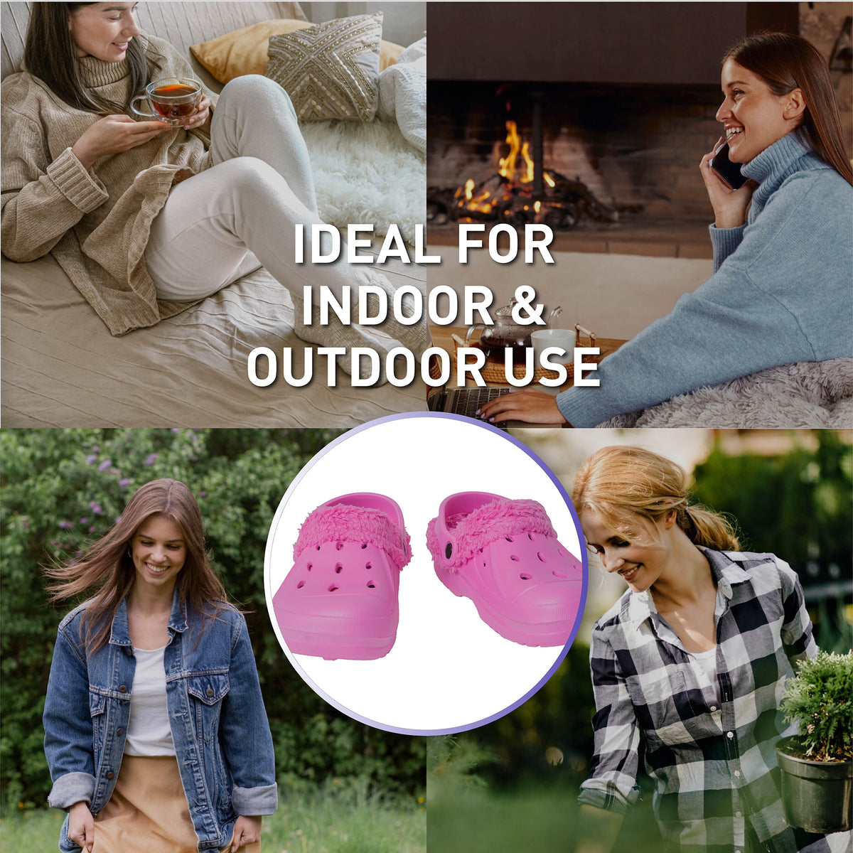 Womens Fleece Lined Pink Clogs