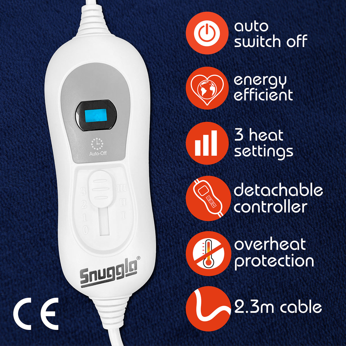 Luxurious Navy Grey Fleece Heated Electric Throw