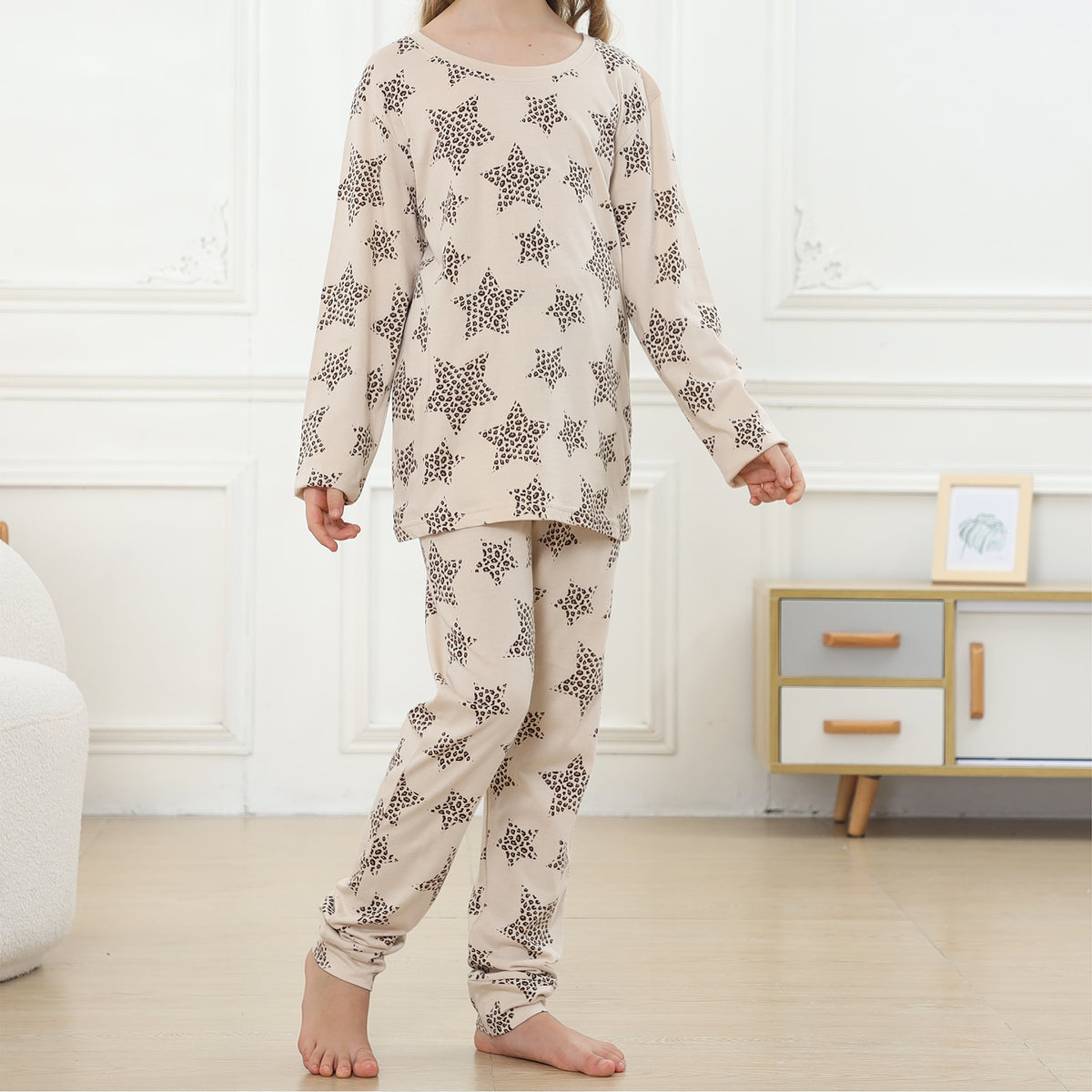 Girls Long Sleeve Stars Animal Print Pyjamas