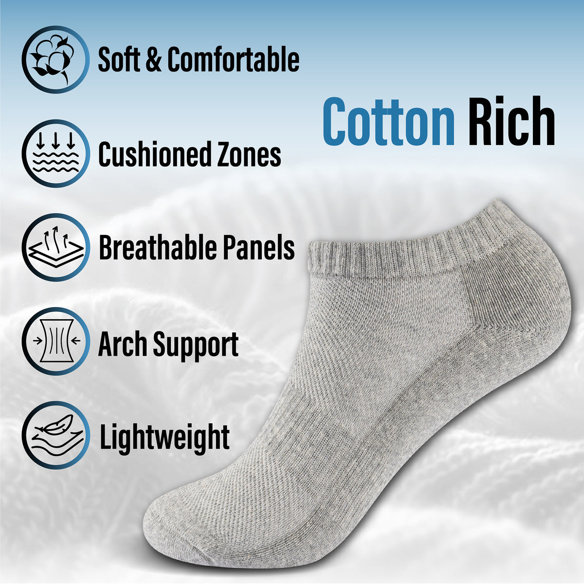 Womens Assorted 6 Pack Half Terry Trainer Socks 