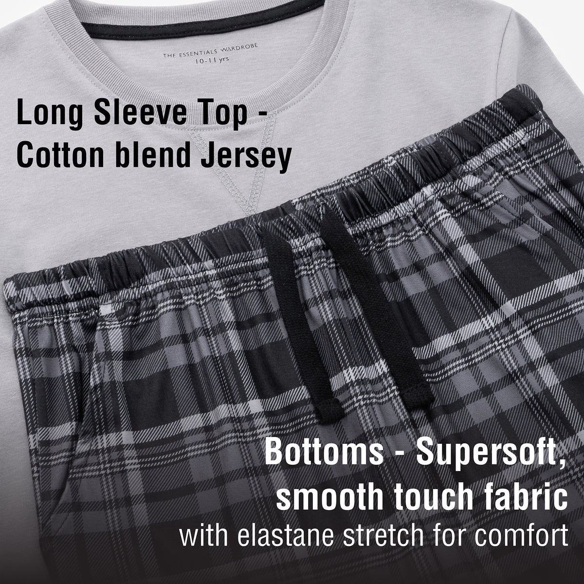 Boys 2pk Grey Check Fleece Pyjamas 