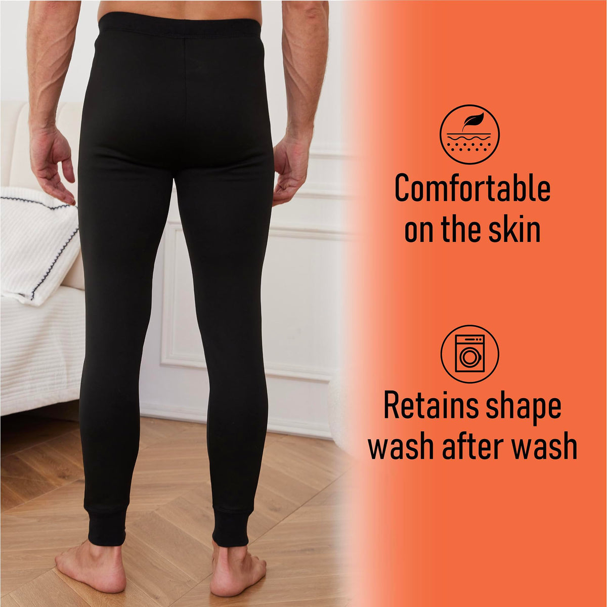 1PK Mens Thermal Long Johns Black
