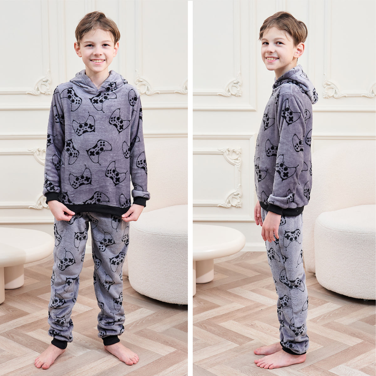 Boys Black Game controller Flannel Fleece Pyjama Set